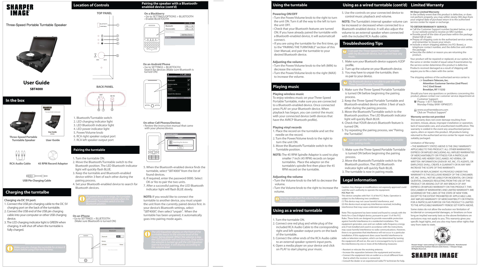 Sharper image SBT4000 User Manual