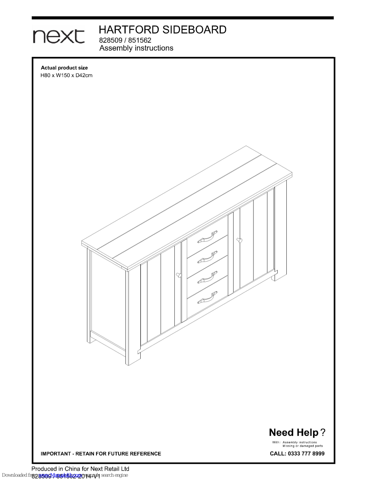 Next HARTFORD SIDEBOARD, 828509, 851562 Assembly  Manual - ManualMachine.com