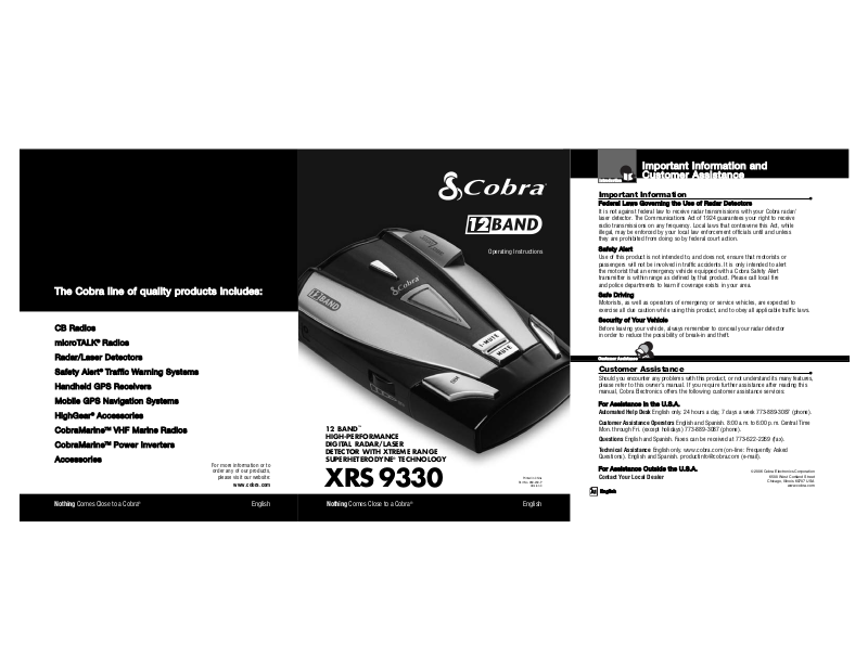 Cobra Electronics XRS-9330 Instruction Manual