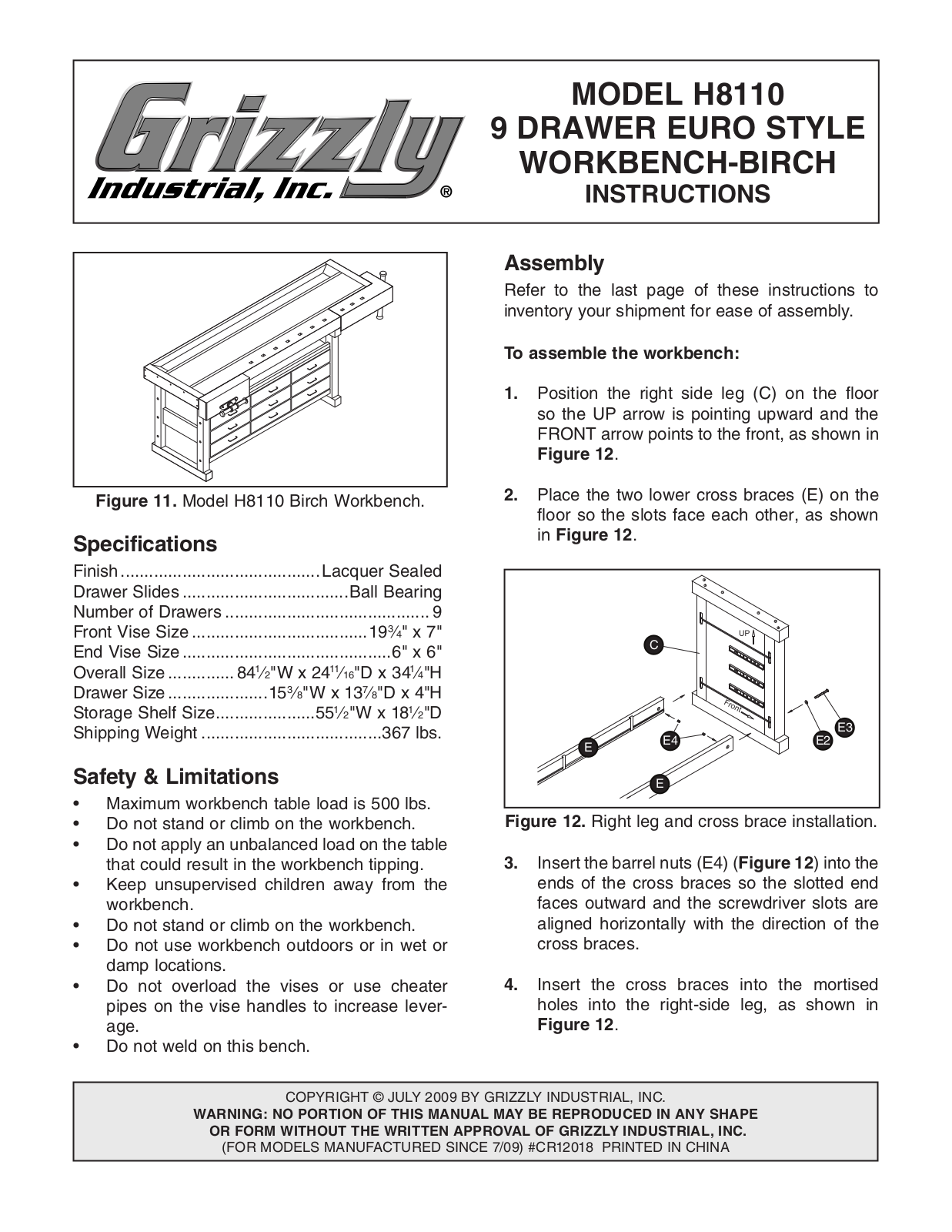 Grizzly H8110 User Manual