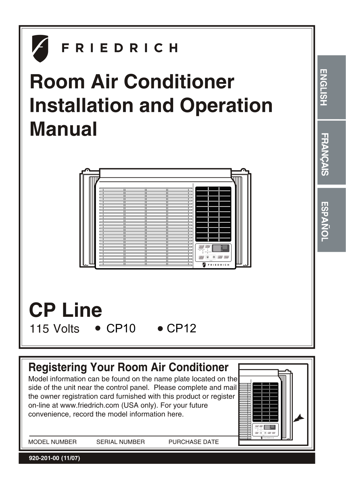 Friedrich Cp10f10 Owner's Manual