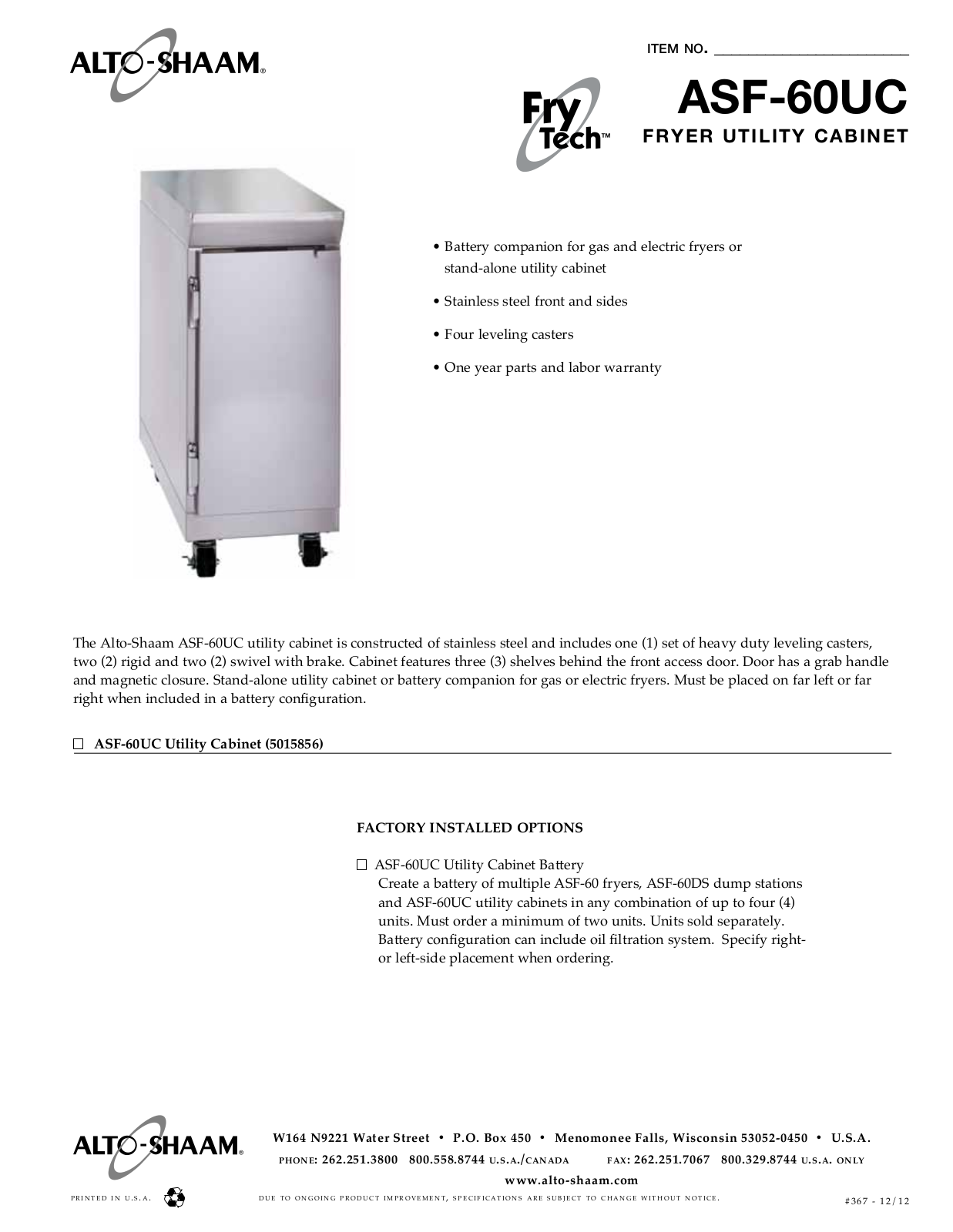 Alto Shaam ASF-60UC User Manual