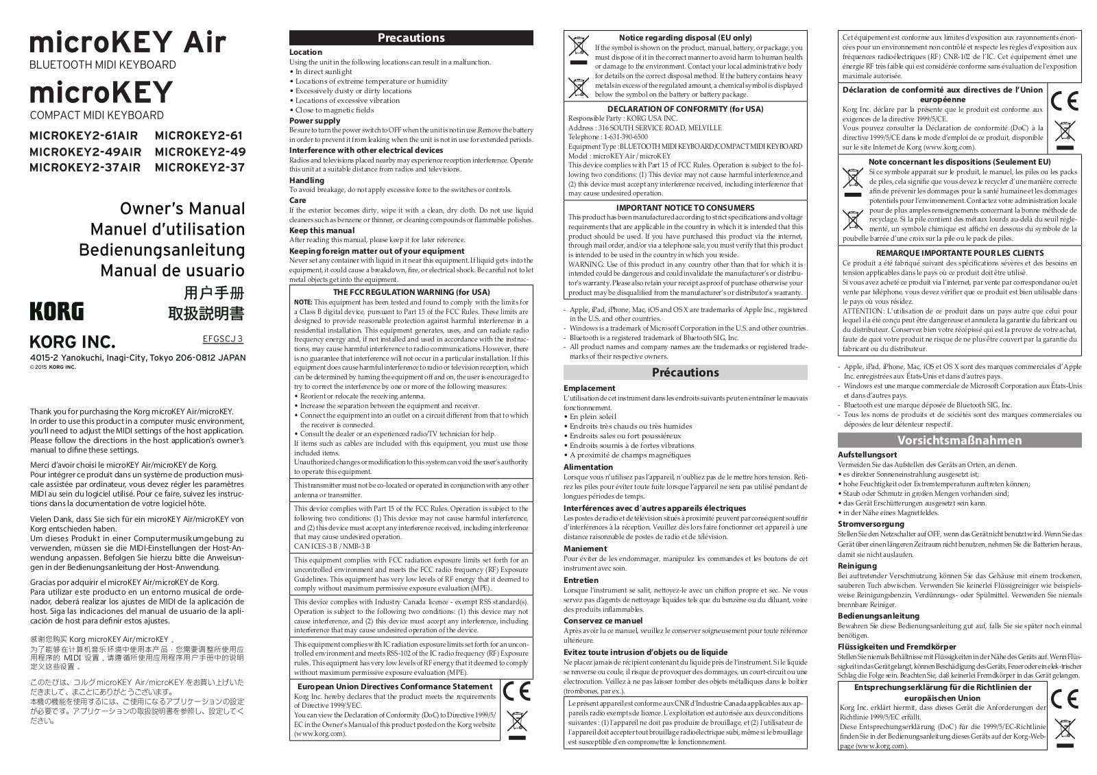 Korg MICROKEY2-61AIR, MICROKEY2-49AIR, MICROKEY2-61, MICROKEY2-49, MICROKEY2-37AIR User Manual