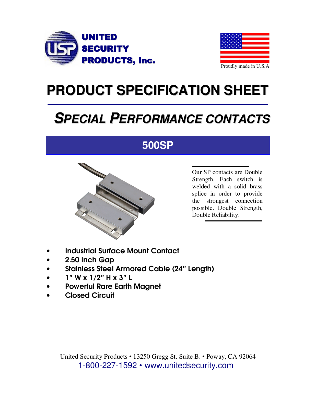 United Security Products 500-SP, 500-SPBL Specsheet