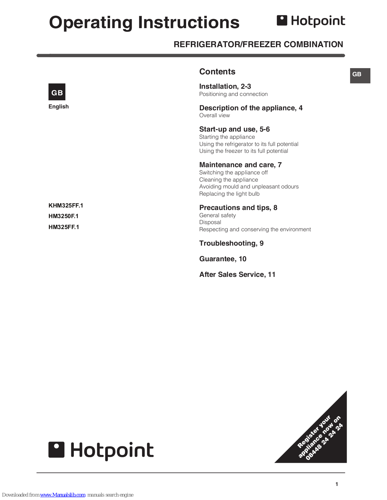 Hotpoint KHM325FF.1, HM3250F.1 Operating Instructions Manual