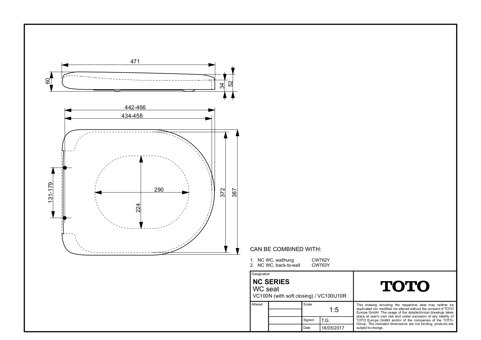 TOTO VC100U10R, VC100N Dimensions