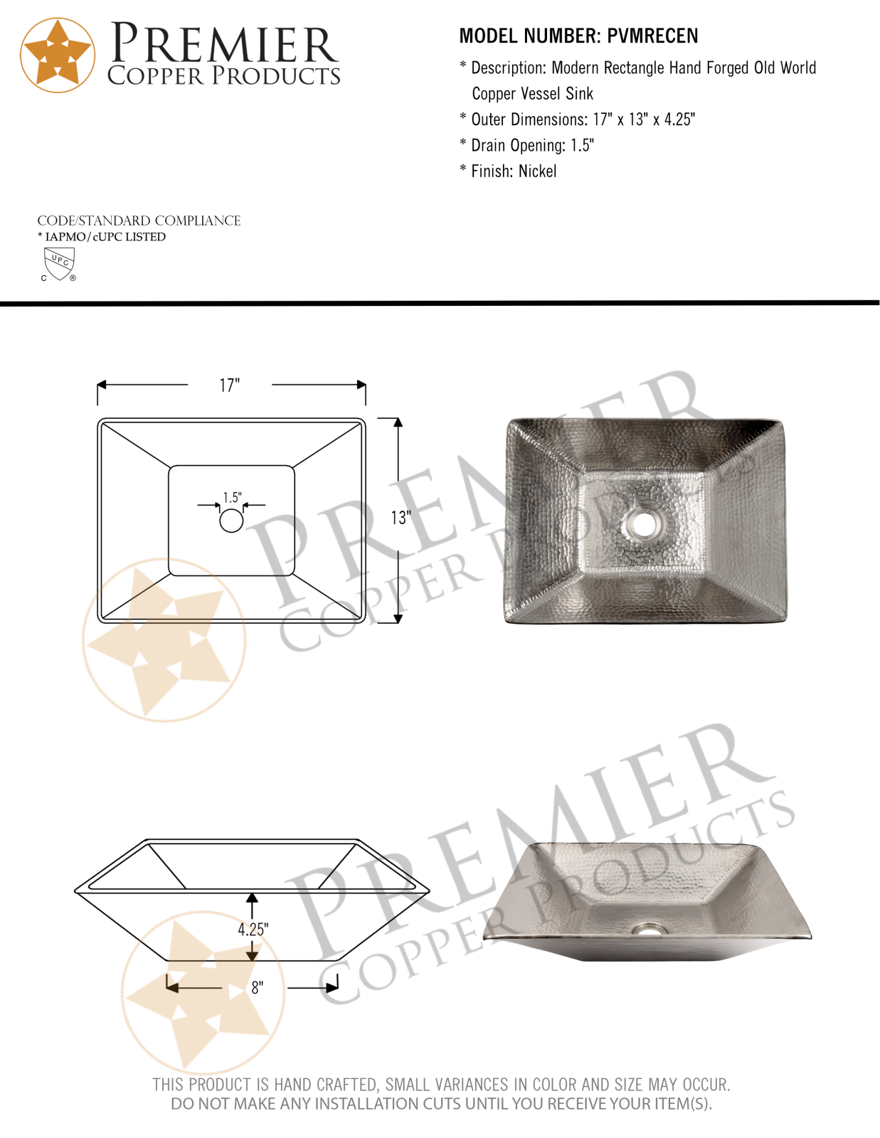 Premier Copper Products IER1990 Specifications - ManualMachine.com