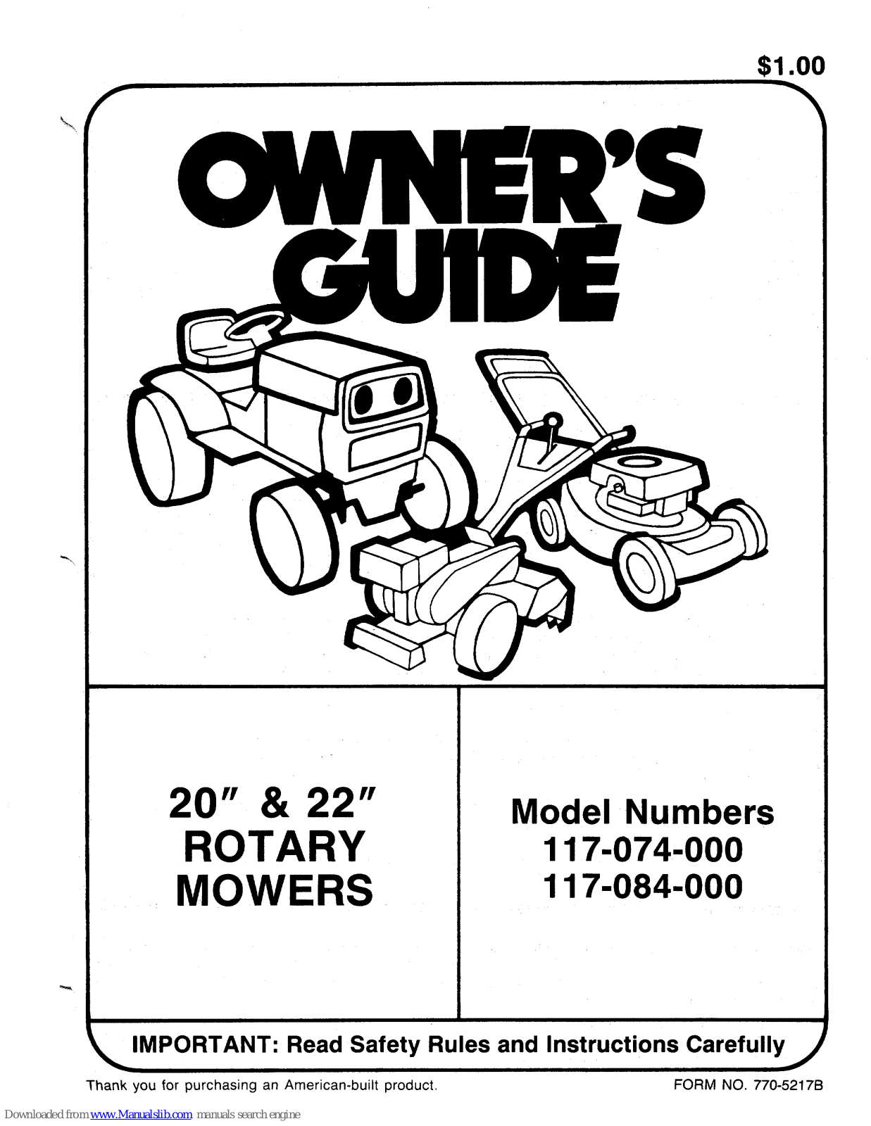 MTD 117-074-000, 117-084-000, 74, 84 Owner's Manual