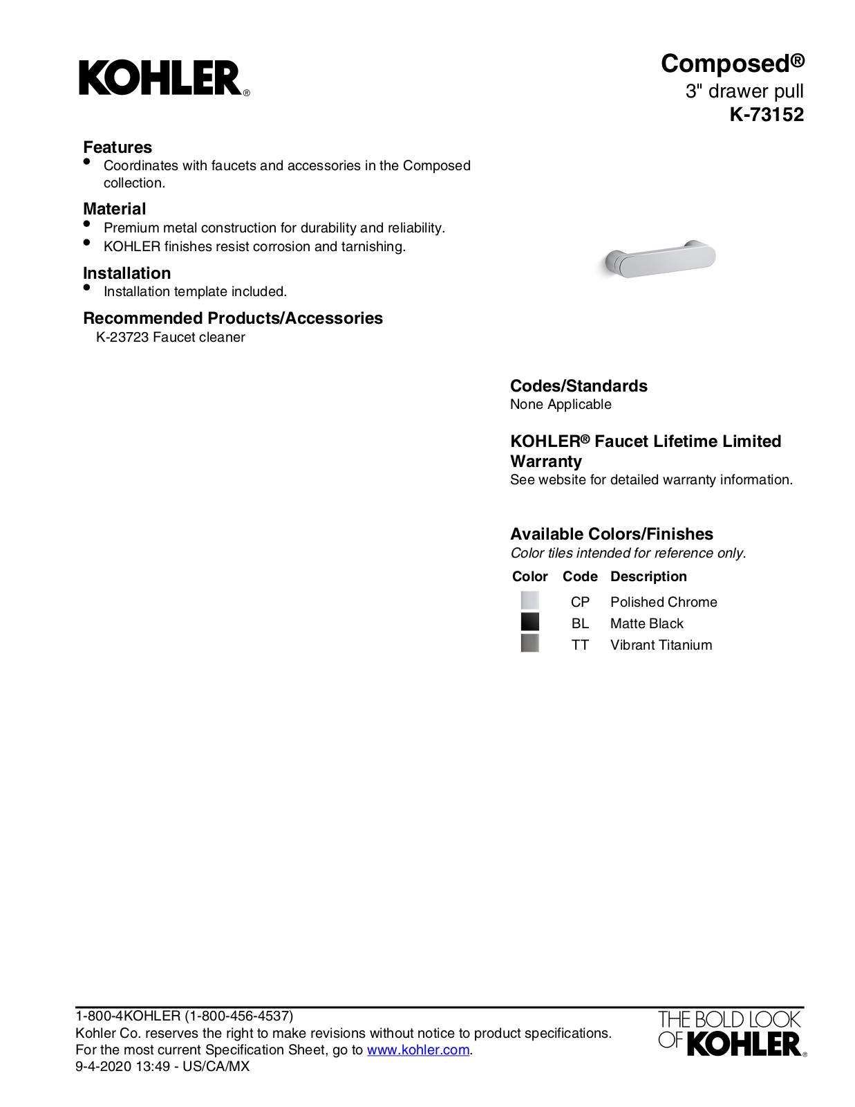 Kohler LBPR3876 Specifications - ManualMachine.com