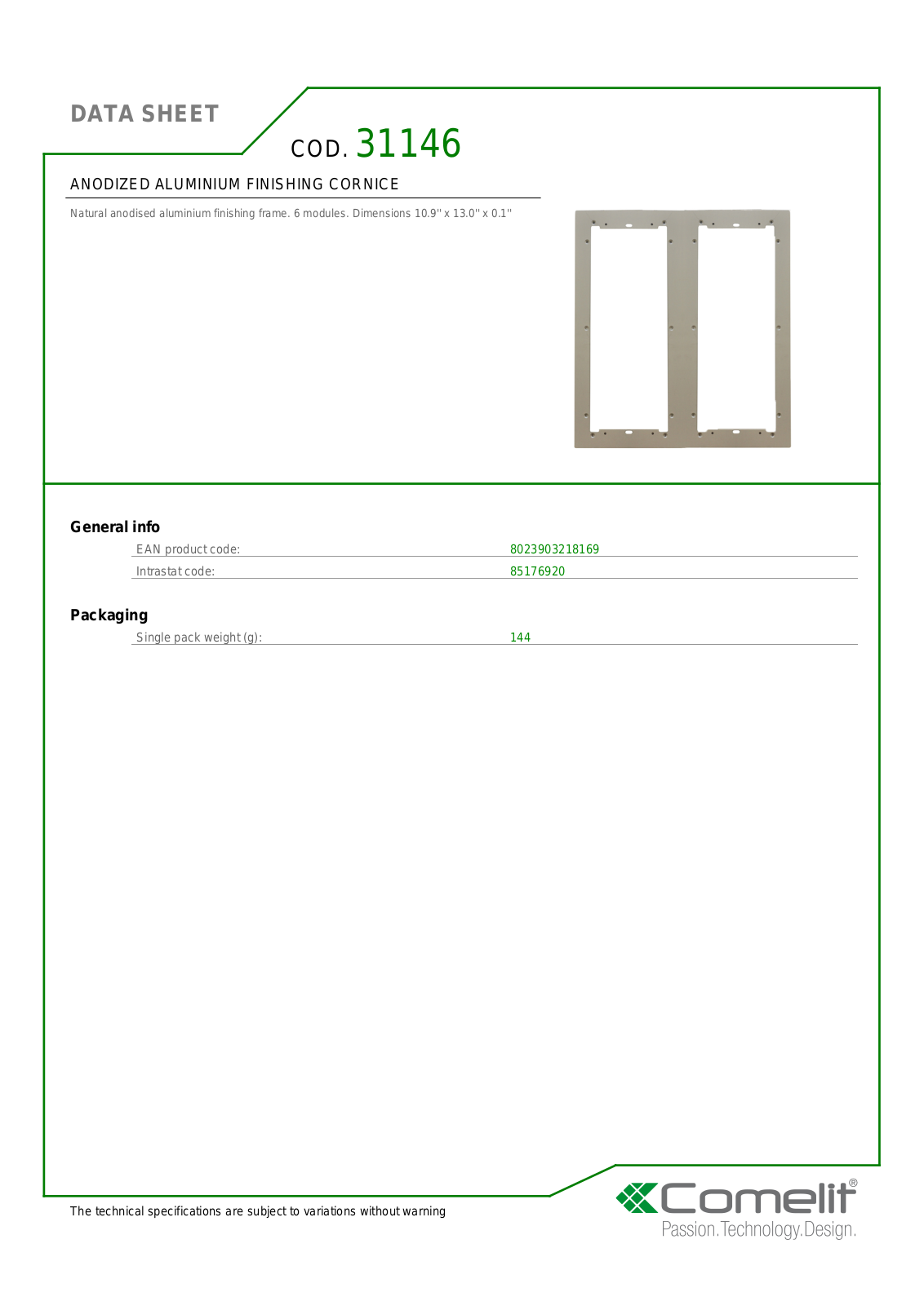 Comelit 31146 Specsheet