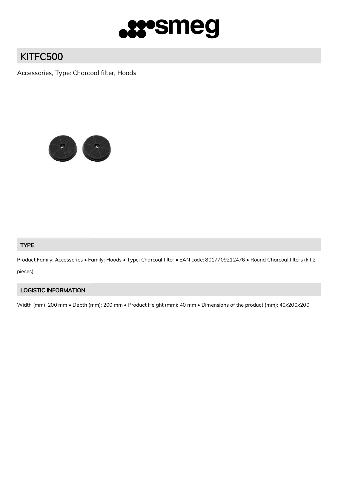 Smeg KITFC500 Technical sheet