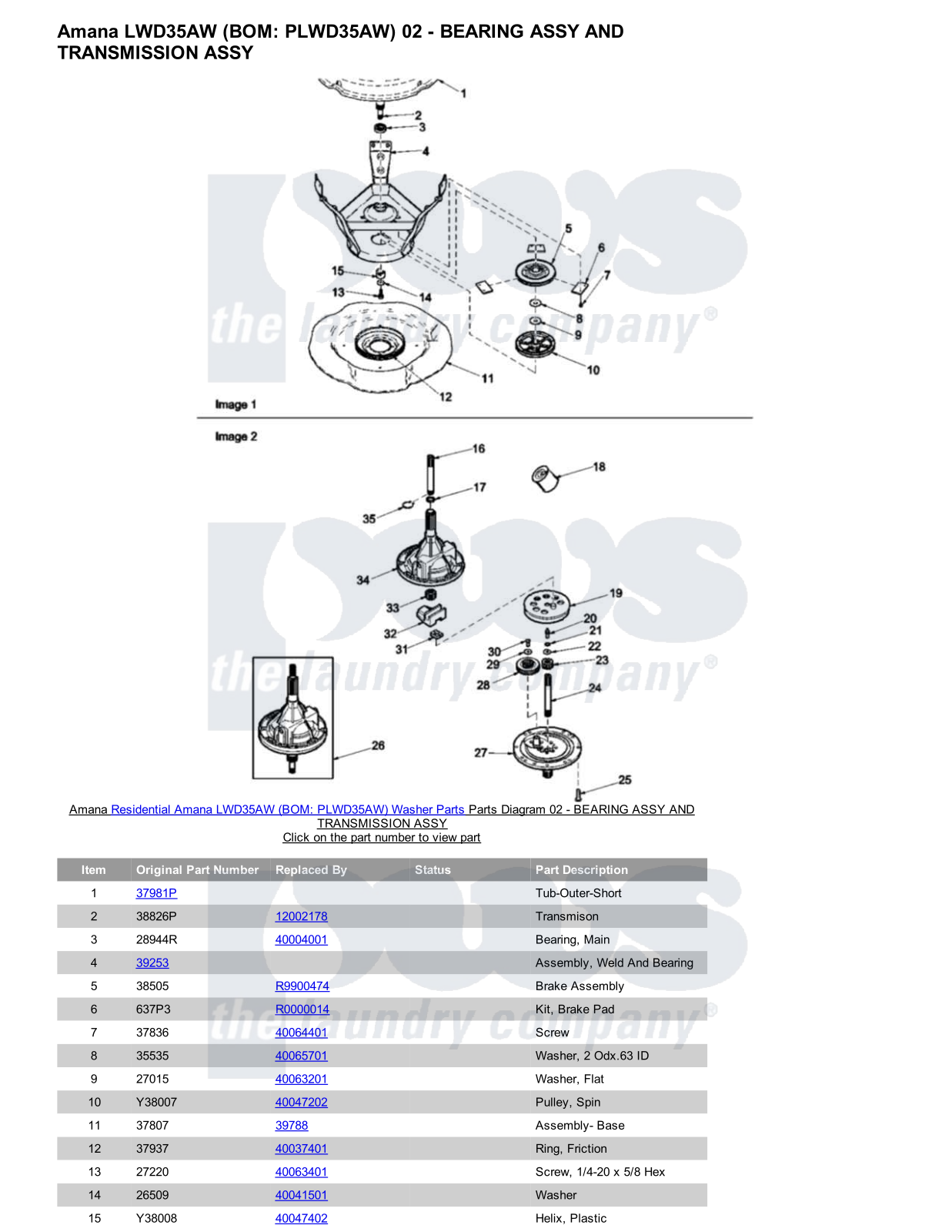 Amana LWD35AW Parts Diagram