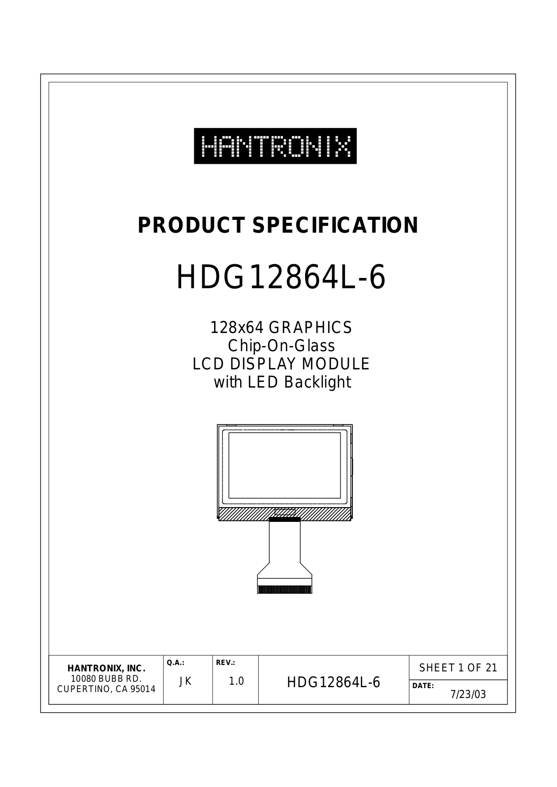 HANTRONIX HDG12864L-6 Datasheet