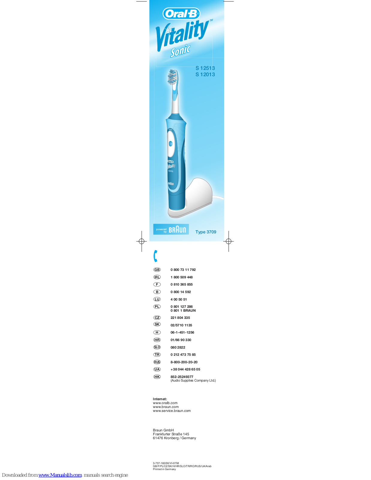 Braun S12013, Oral-B Vitality Sonic S 12513, Oral-B Vitality Sonic S 12013, 3709 Owner's Manual