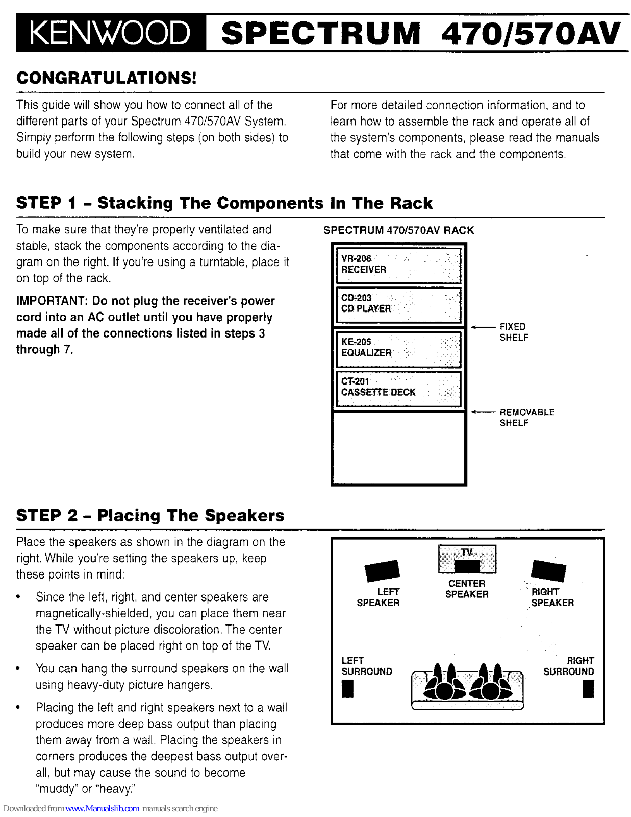 Kenwood Spectrum 470, Spectrum 570AV, CD-203, CRS-158, CT-201 Connection Manual