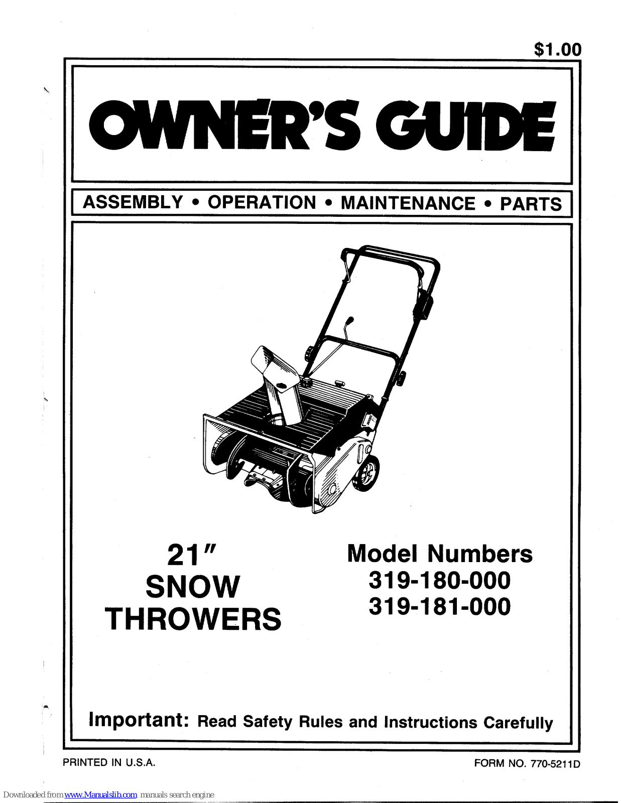 MTD 319-180-00, 319-181-00 Owner's Manual