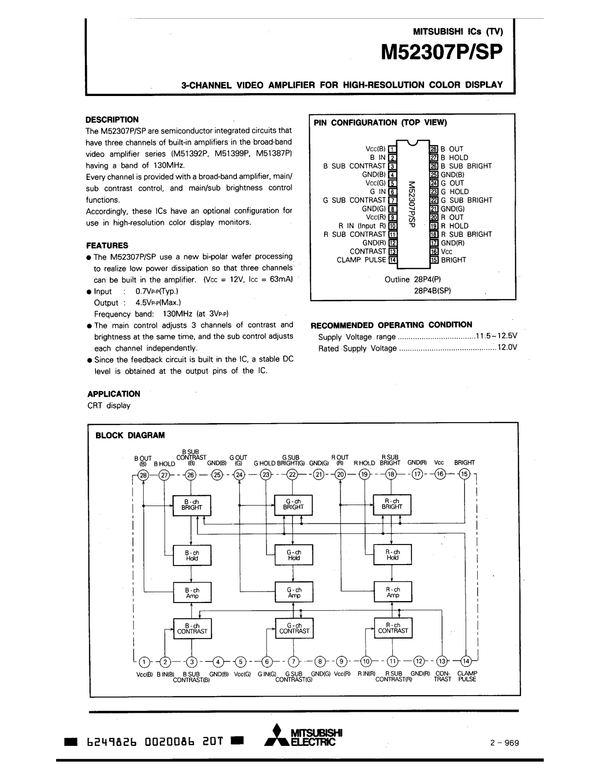 Mitsubishi M52307SP, M52307P Datasheet