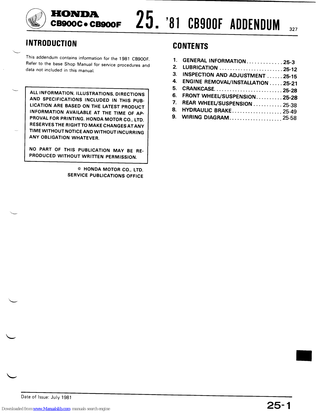 Honda CB900C, CB900F User Manual