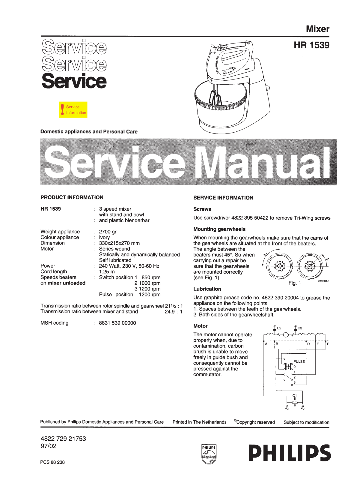 Philips HR1539 Service Manual