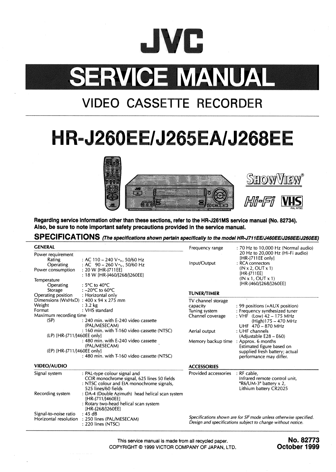 JVC HRJ-260-EE, HRJ-268-EE, HRJ-265-EA Service manual