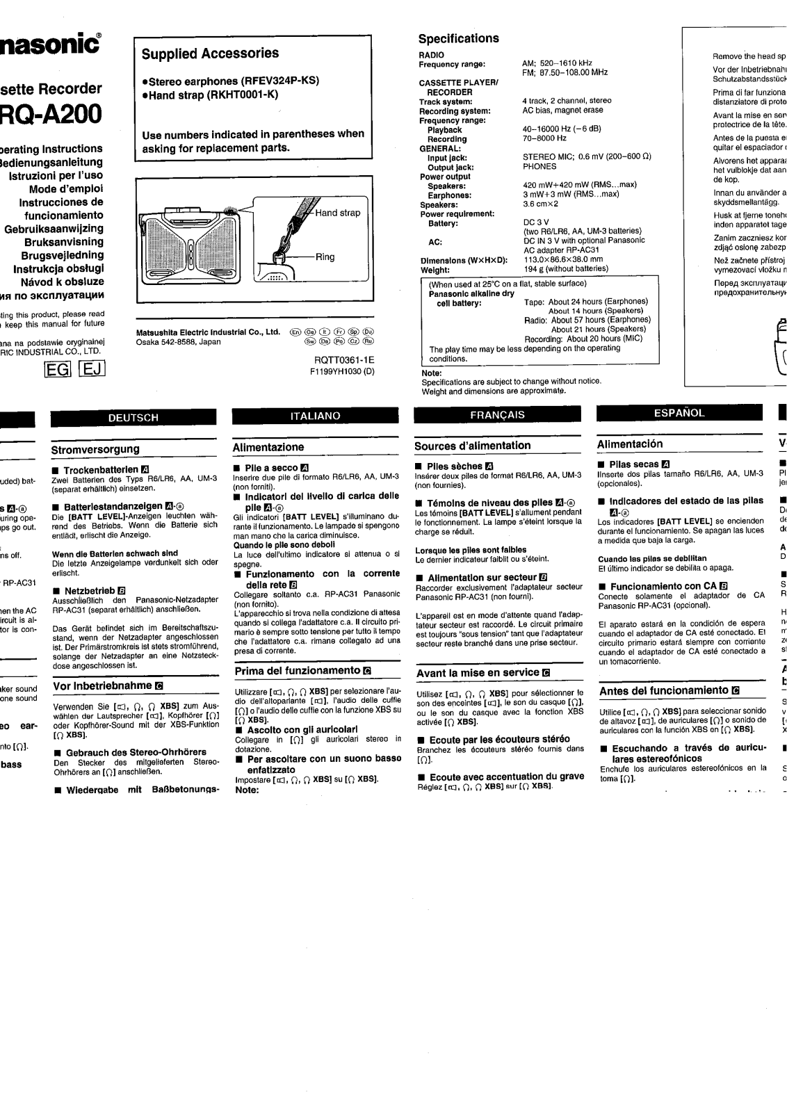 Panasonic RQ-A200 User Manual