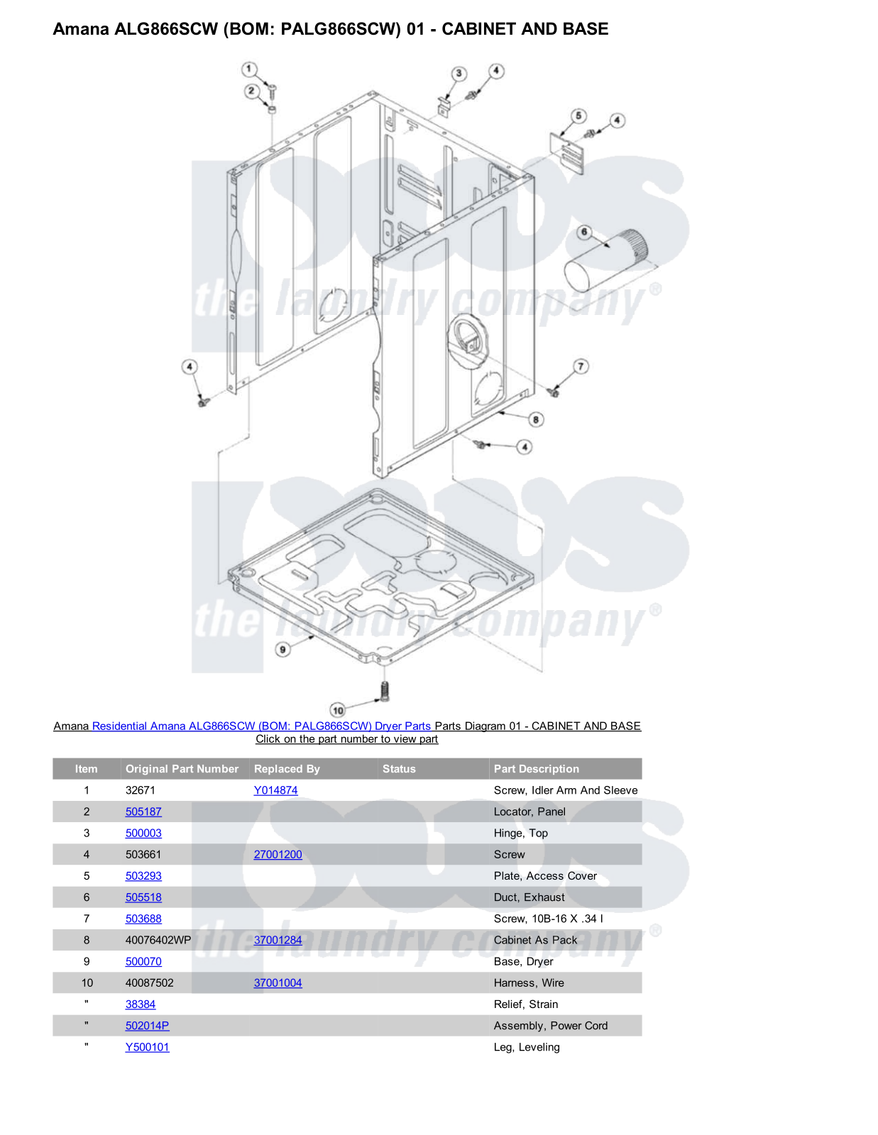 Amana ALG866SCW Parts Diagram