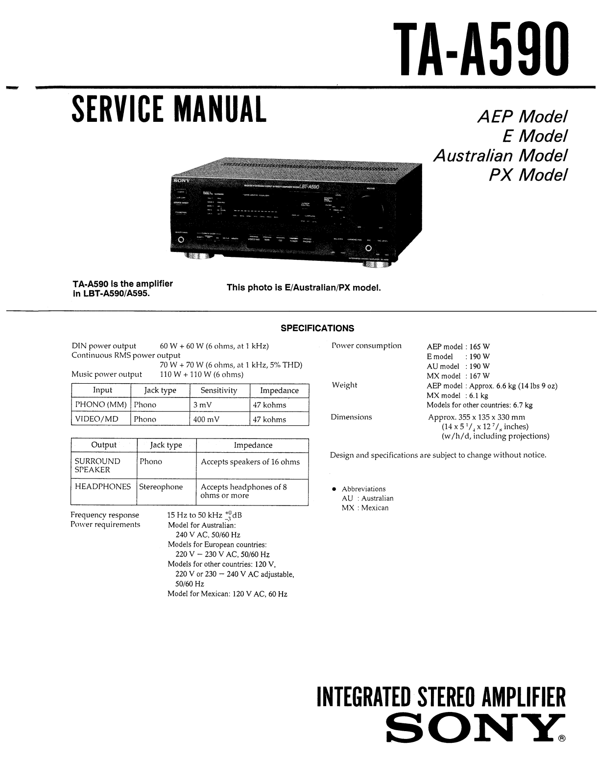 Sony TAA-590 Service manual