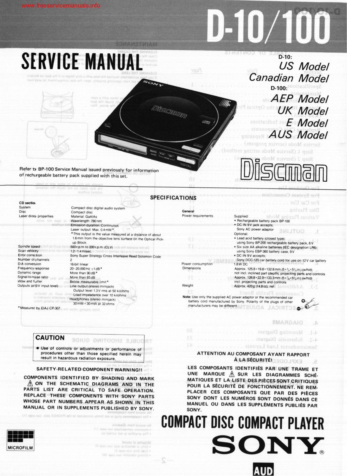 Sony d-100, d-10 Service Manual
