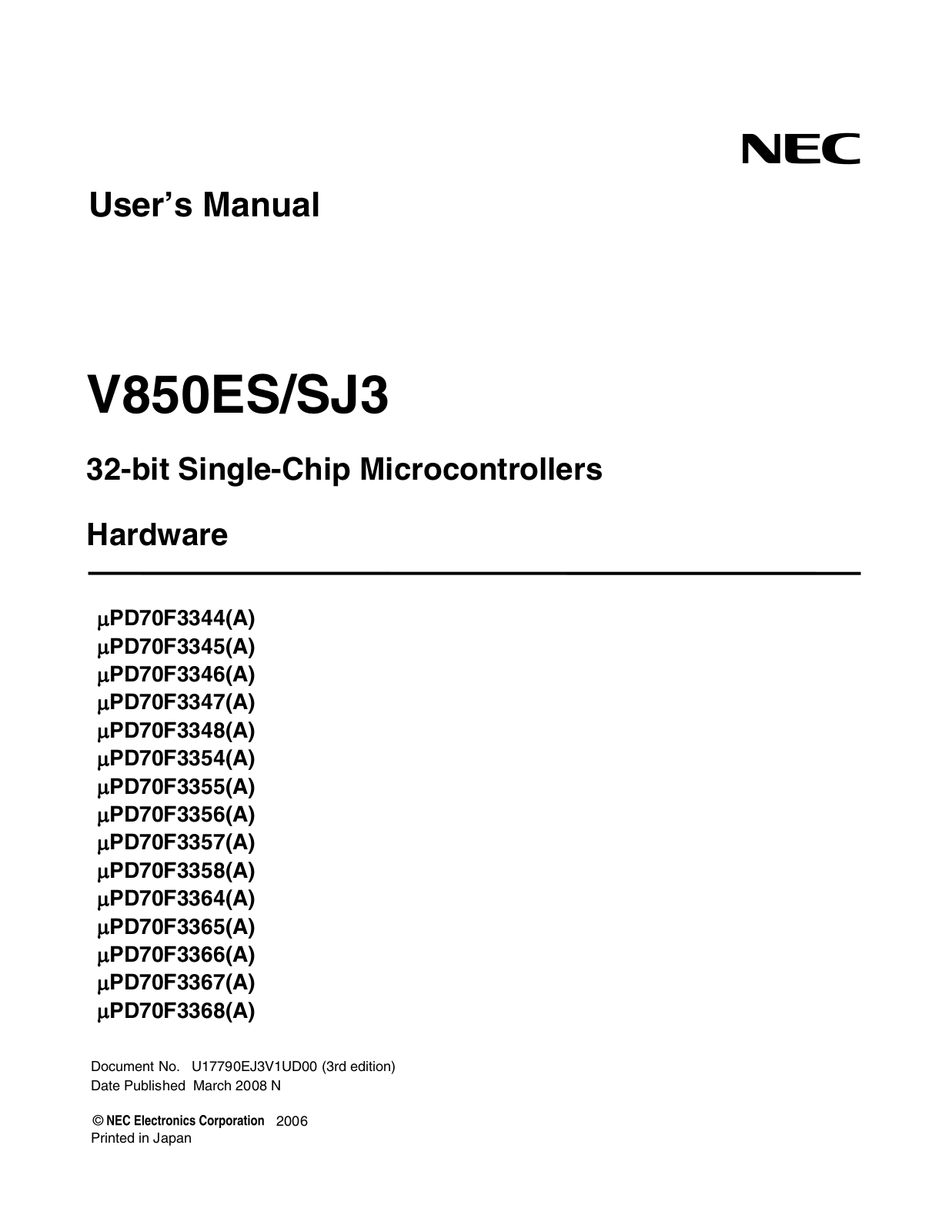 NEC V850ES-SJ3 User Manual