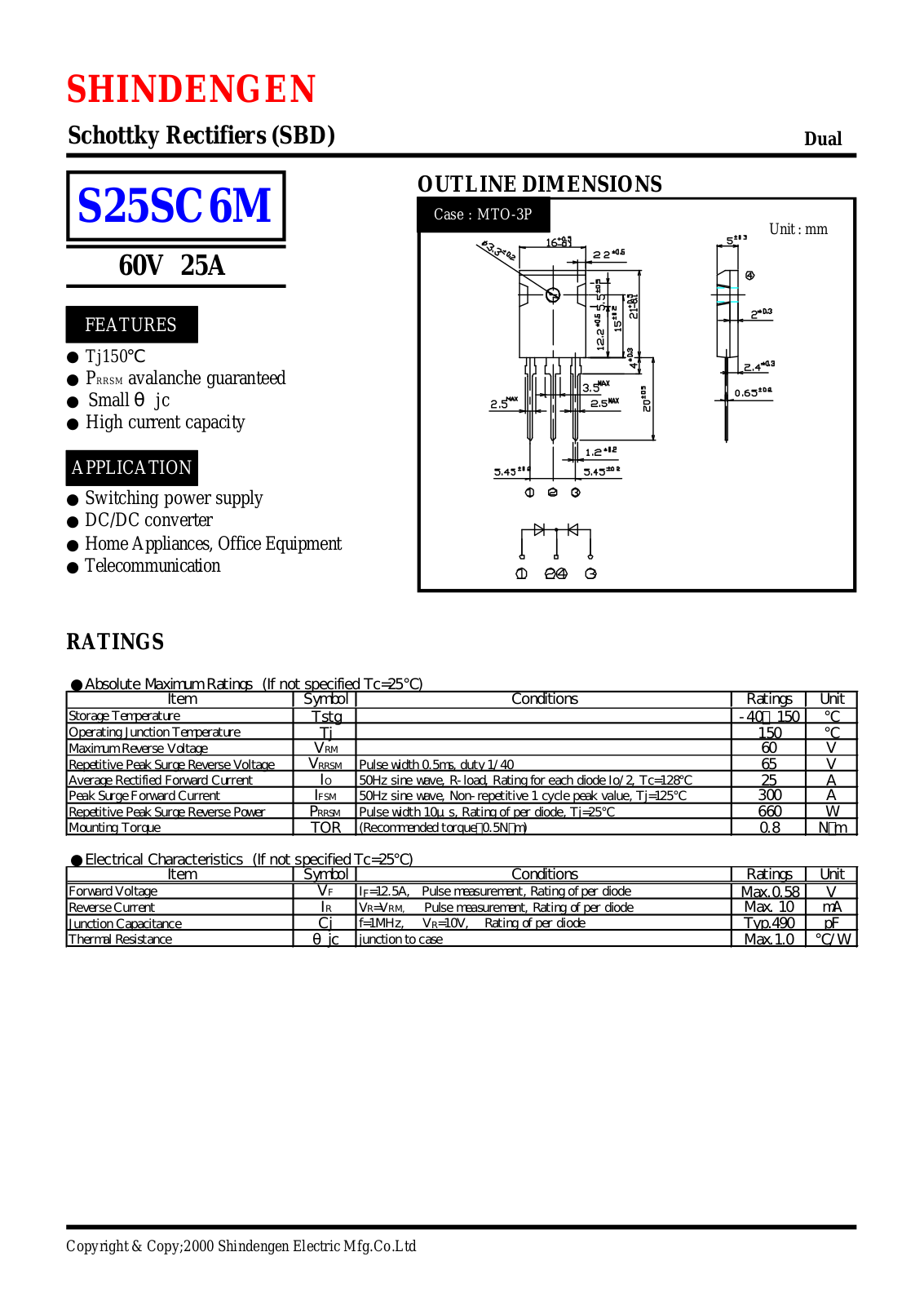 Shindengen Electric Manufacturing Company Ltd S25SC6M Datasheet