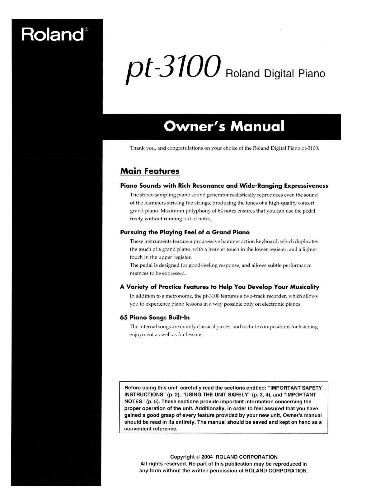 Roland PT 3100 Service Manual