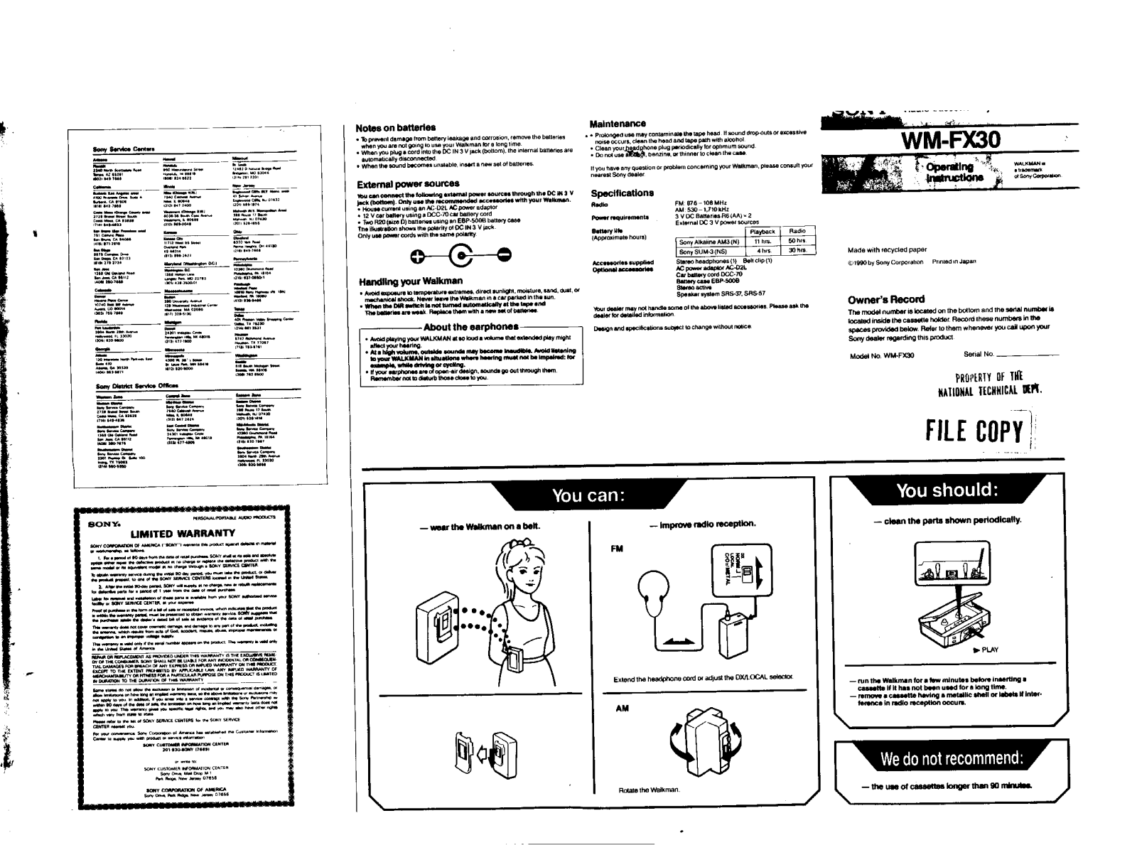 Sony WM-FX30 User Manual