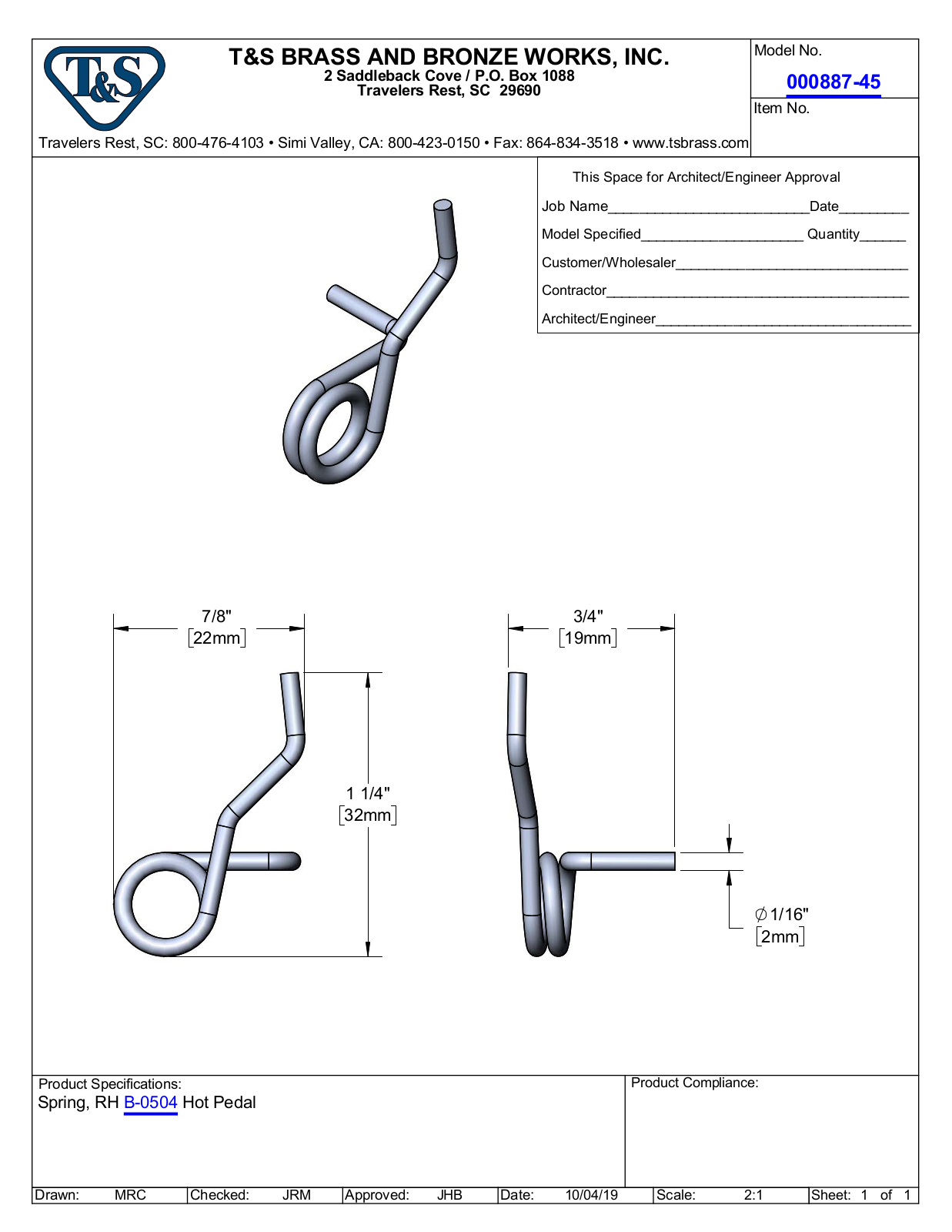 T&S Brass 000887-45 Parts Manual