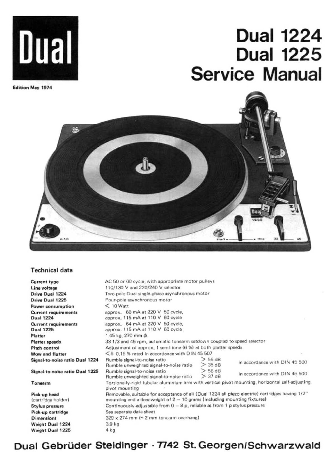 Dual 1225, 1224 Service Manual