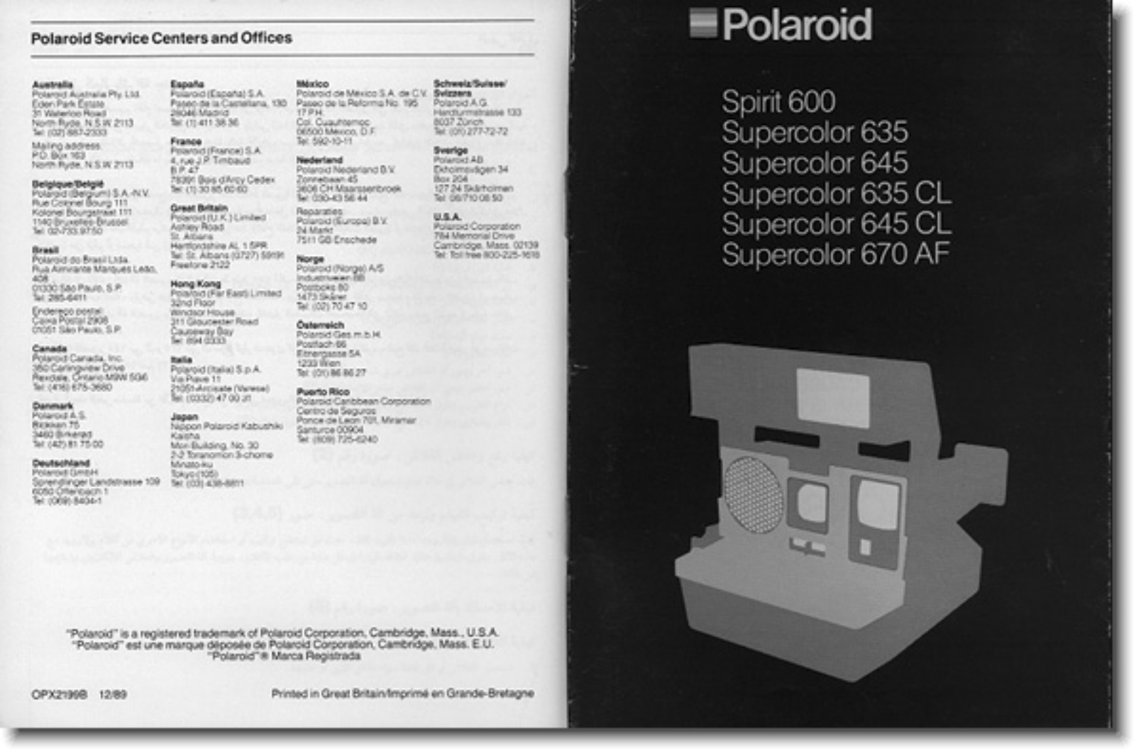 Polaroid Spirit 600 Instruction Manual