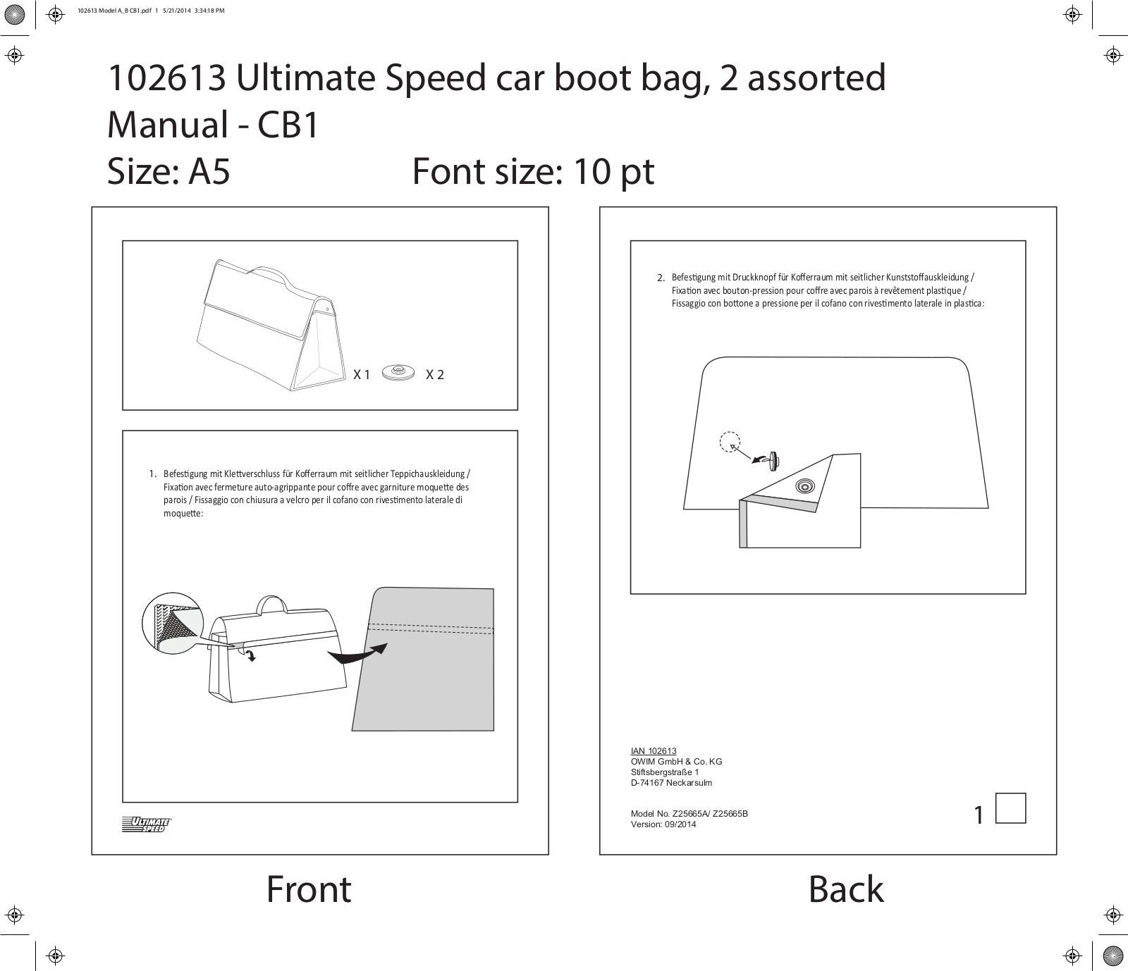 Ultimate Speed Z25665A, Z25665B User Manual