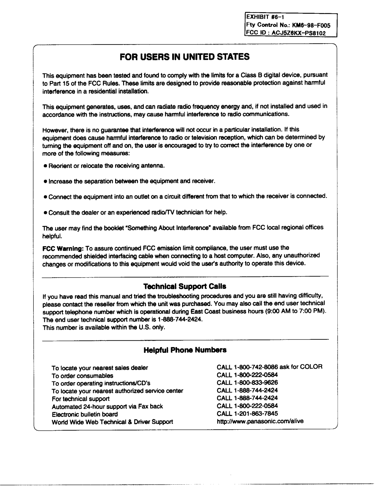 Panasonic 5Z6KX PS8102 Users Manual