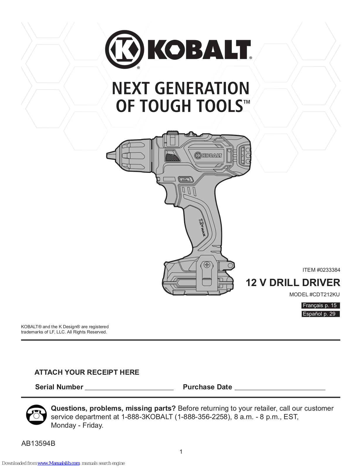 Kobalt CDT212KU User Manual