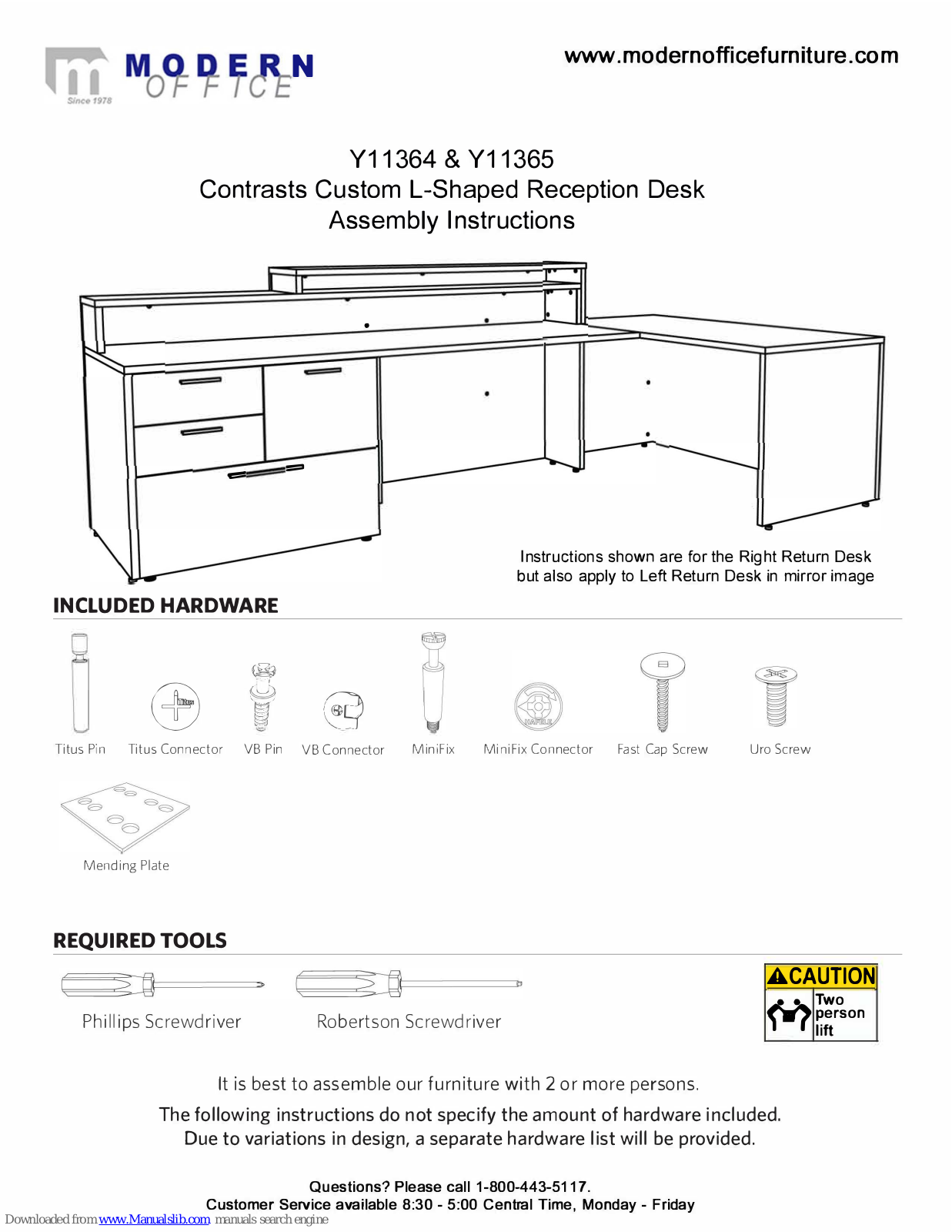 Modern Office Y11364, Y11365 Assembly Instructions Manual