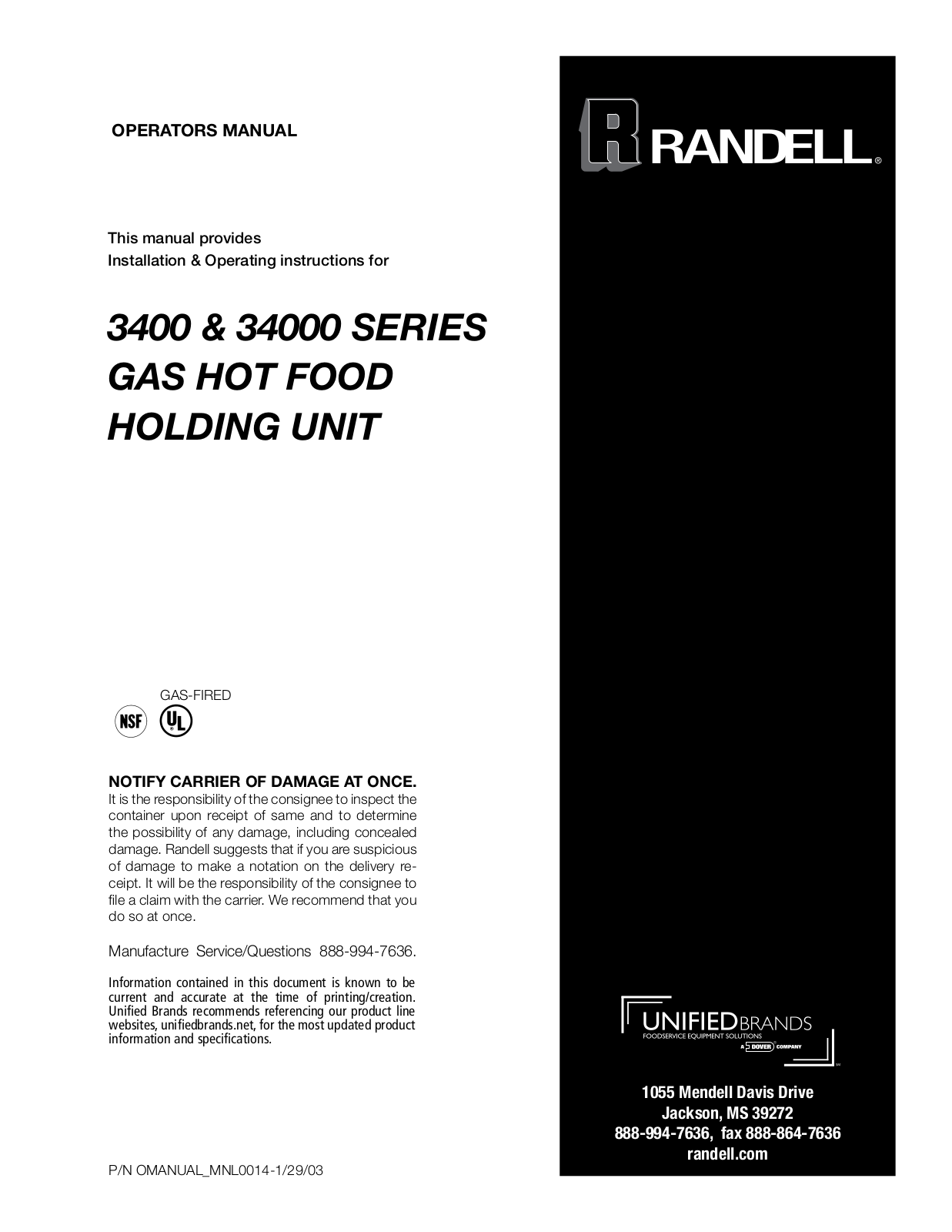 Randell 3412, 3413, 3414, 3415 Operators Manual