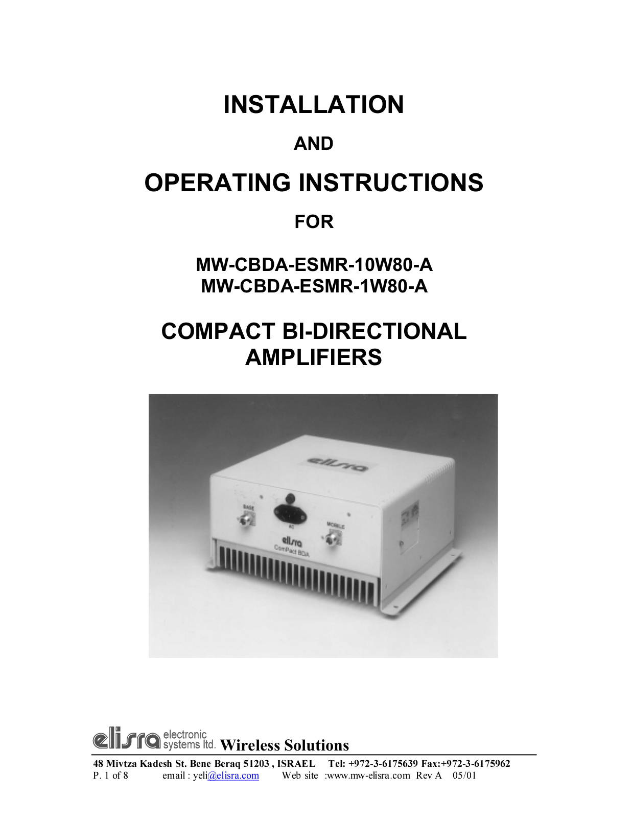 Dekolink Wireless CBDAESMR1W80, CBDAESMR10W80 Installation and Operating Instructions