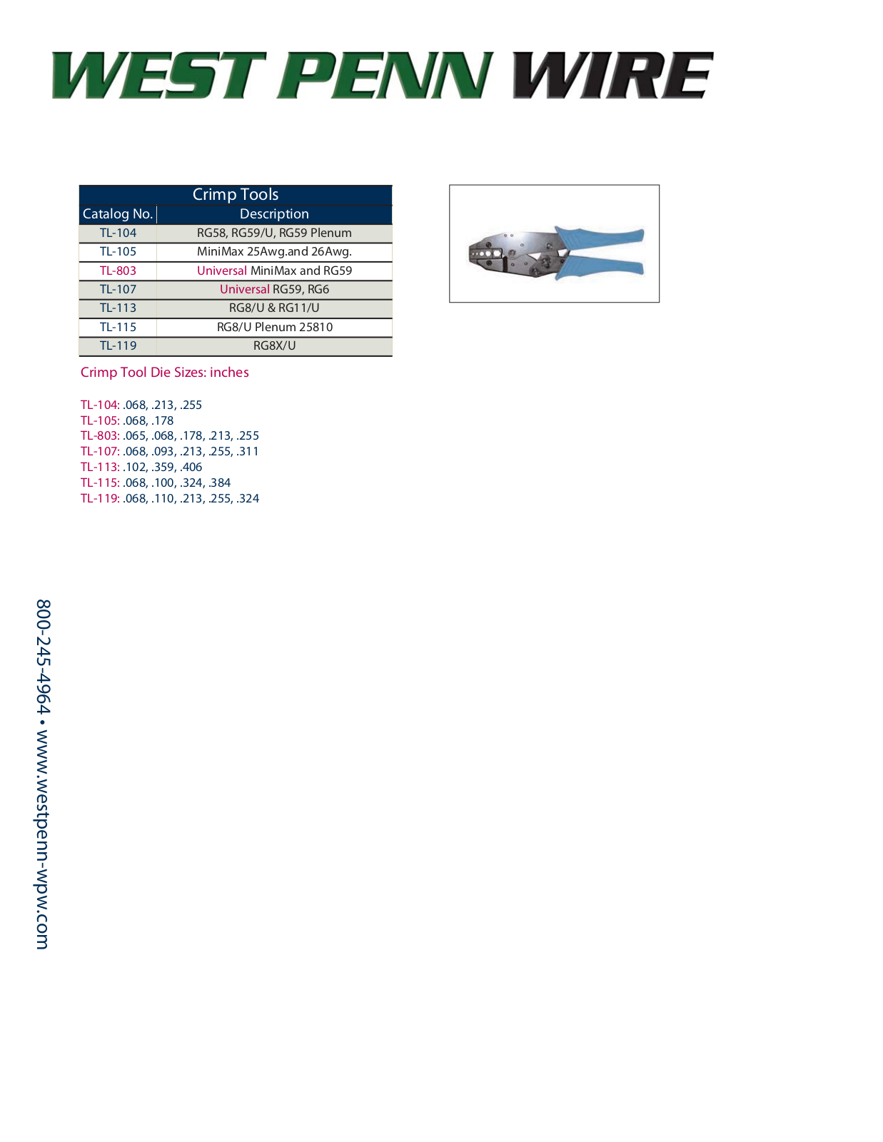 West Penn TL-105 Specsheet