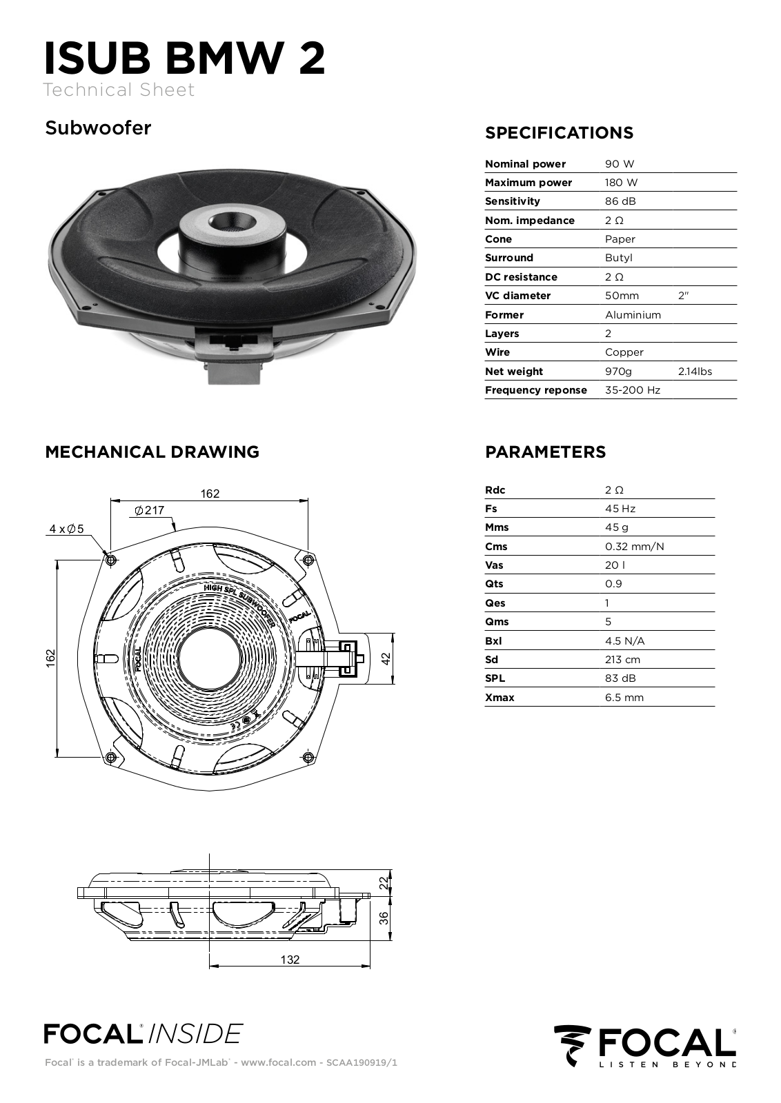 Focal ISUB BMW 2 Technical Sheet