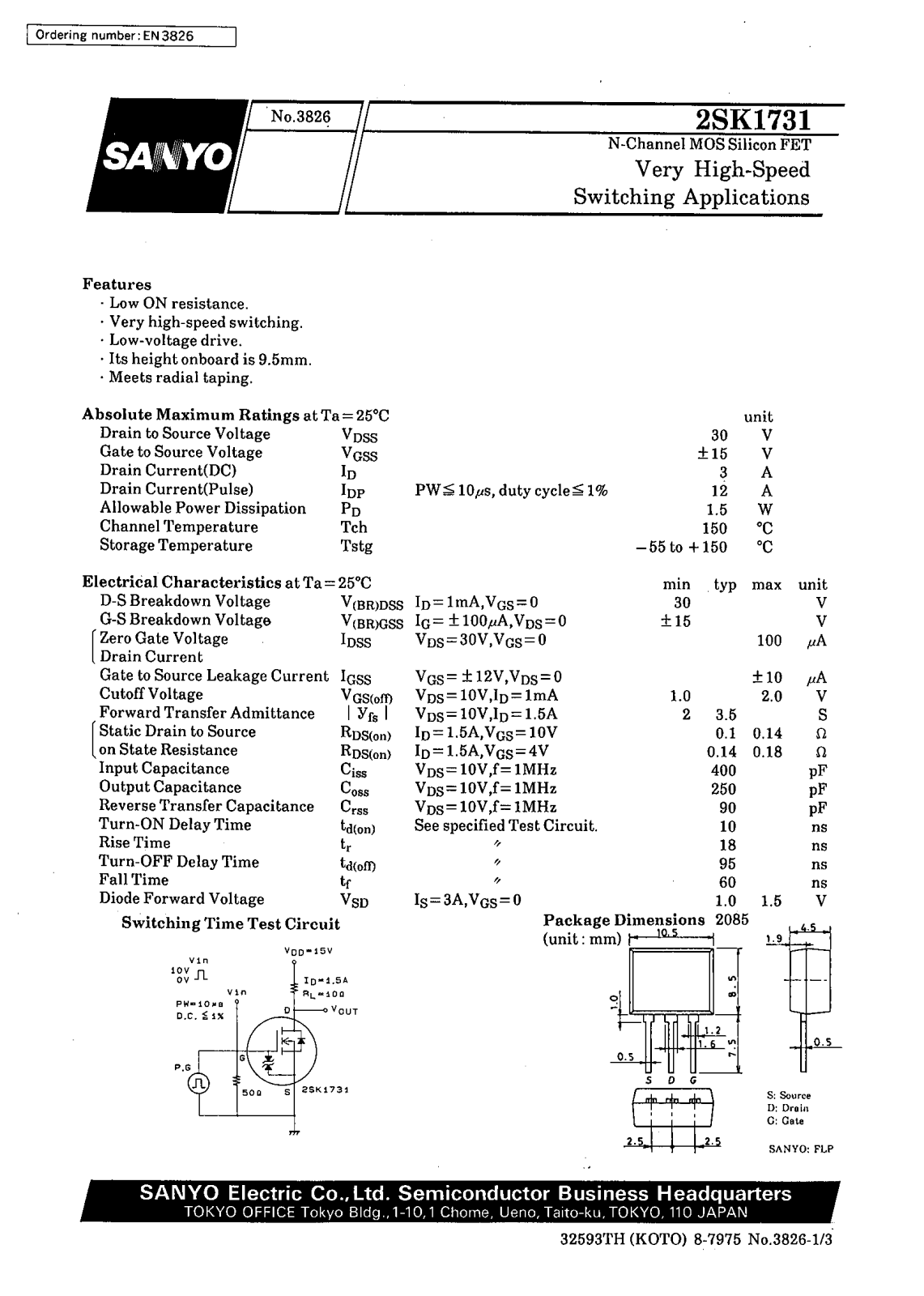 SANYO 2SK1731 Datasheet