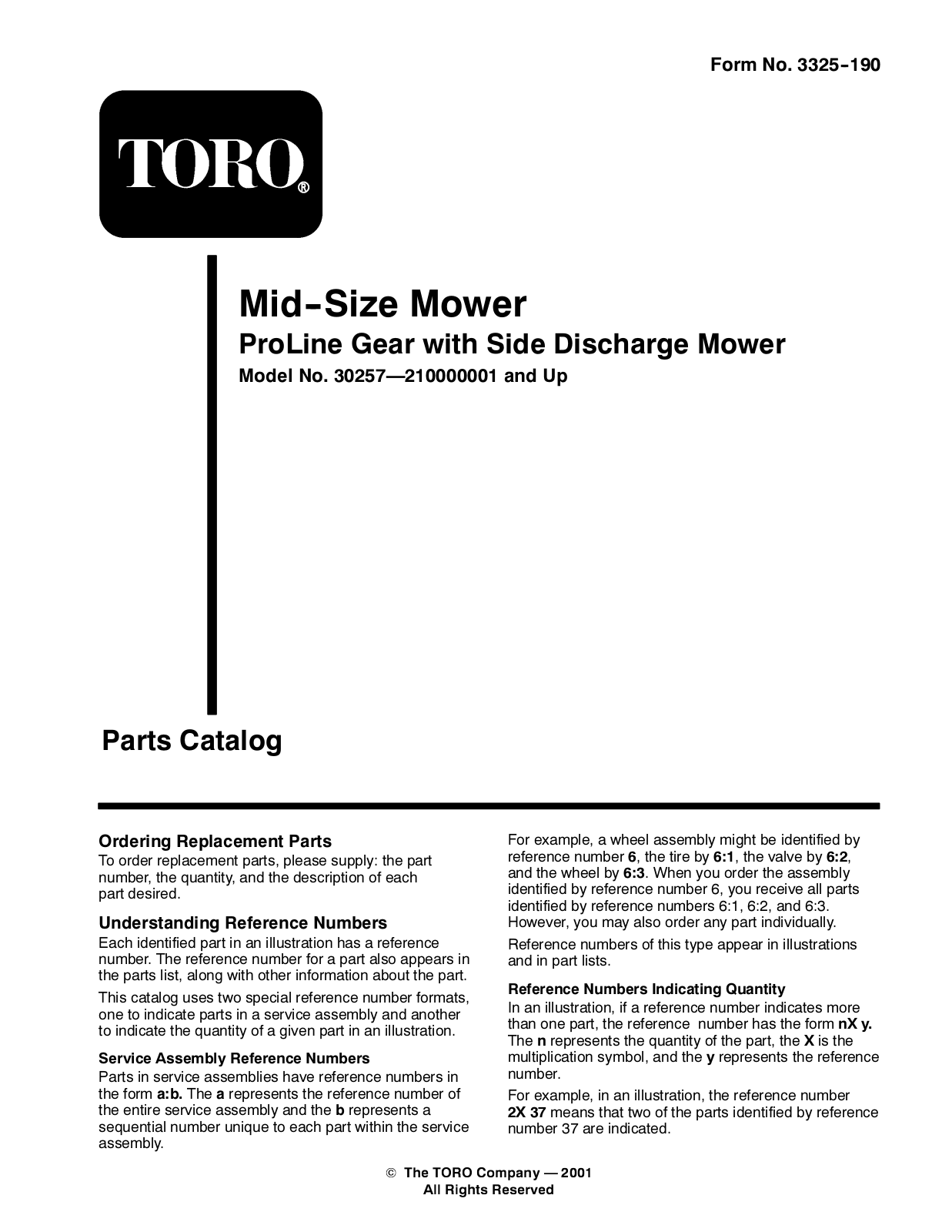 Toro 30257 Parts Catalogue