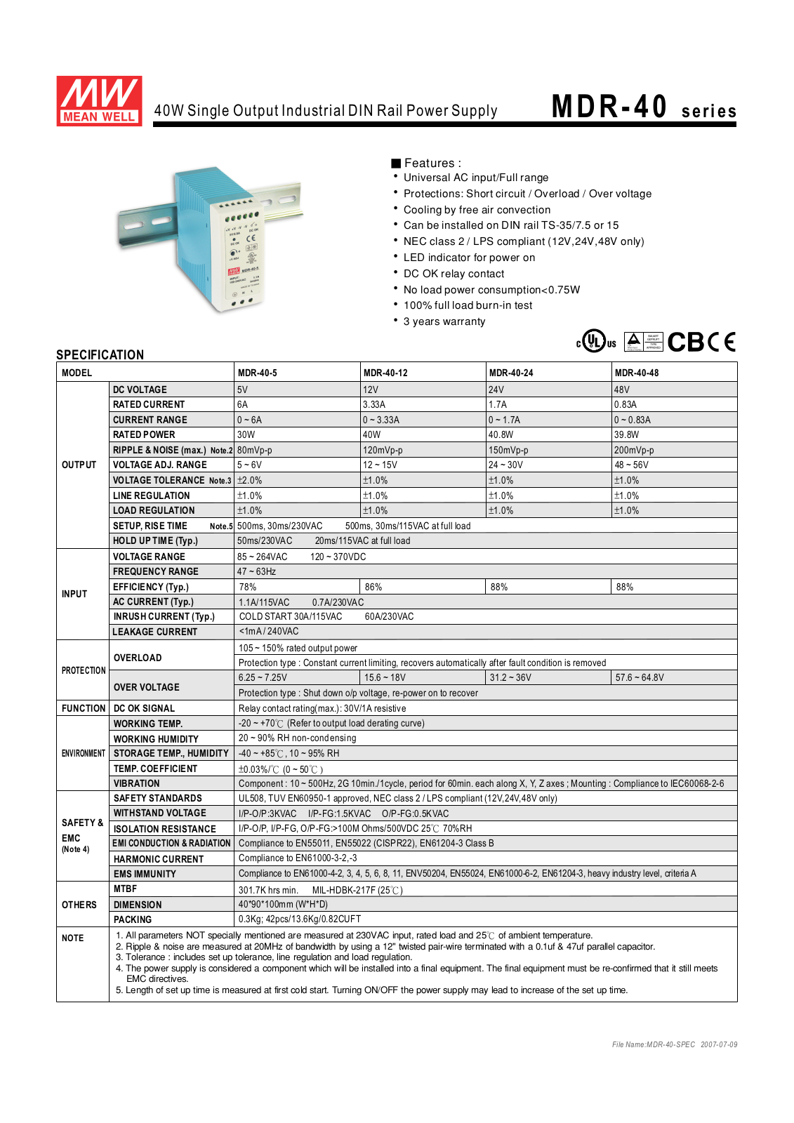 Mean Well M DR-40 s e ri e s Data Sheet - ManualMachine.com