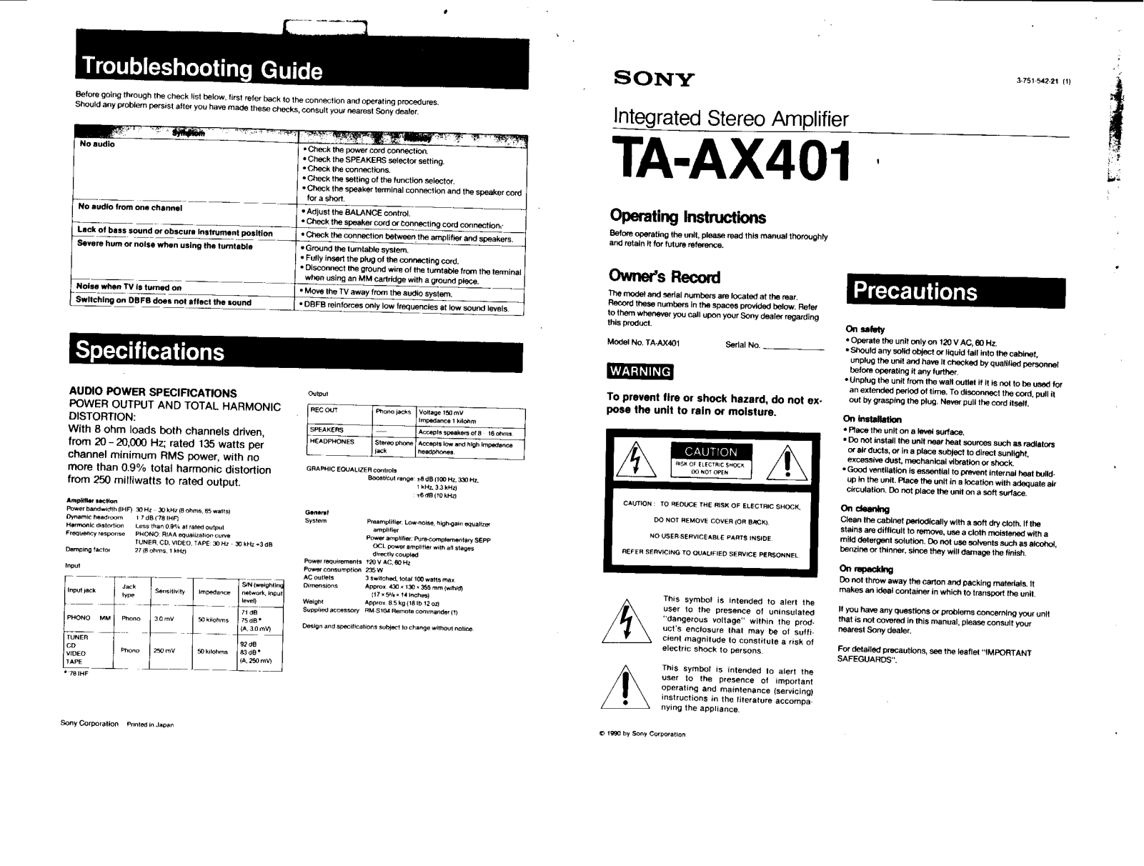 Sony TA-AX401 User Manual