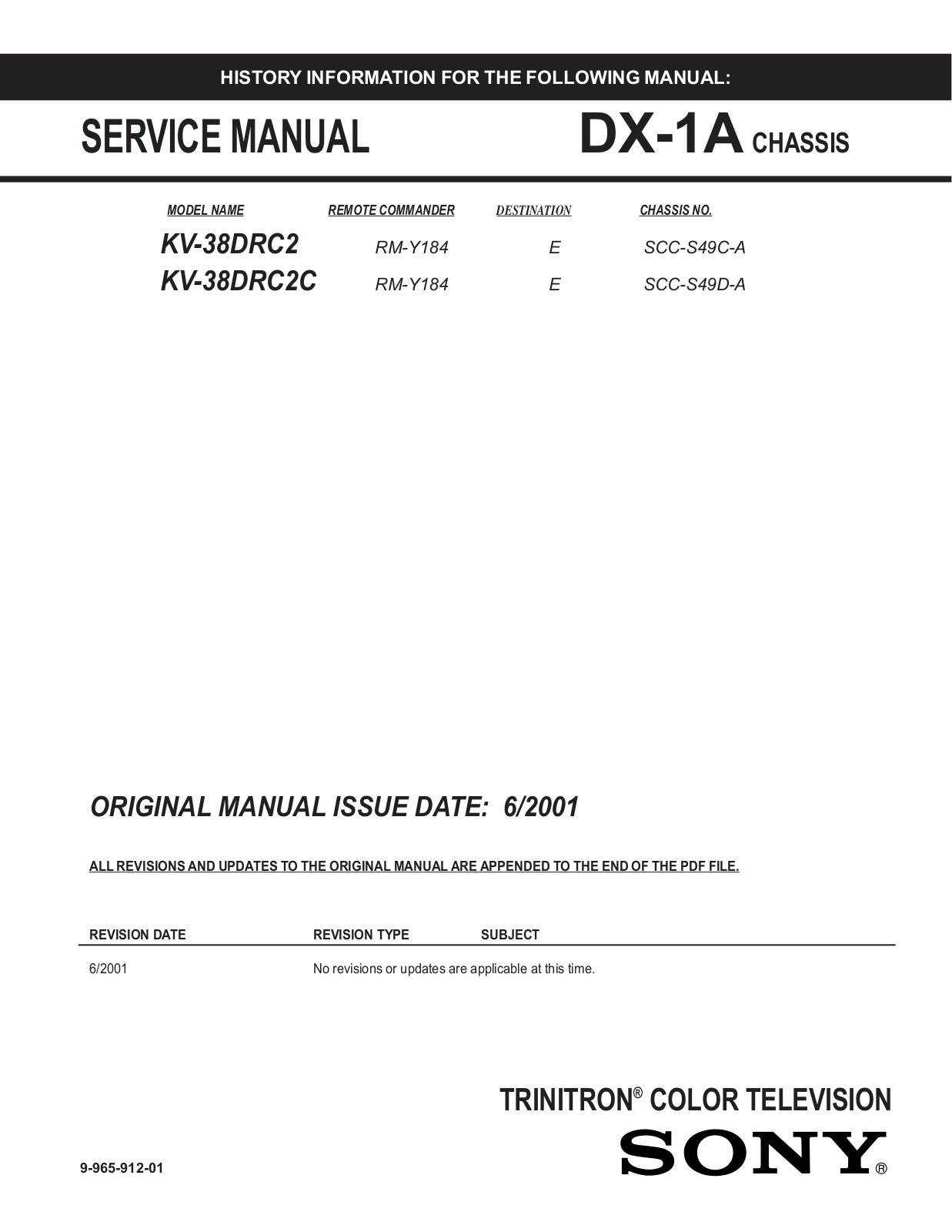 Sony KV-38DRC2, KV-38DRC2C Service manual