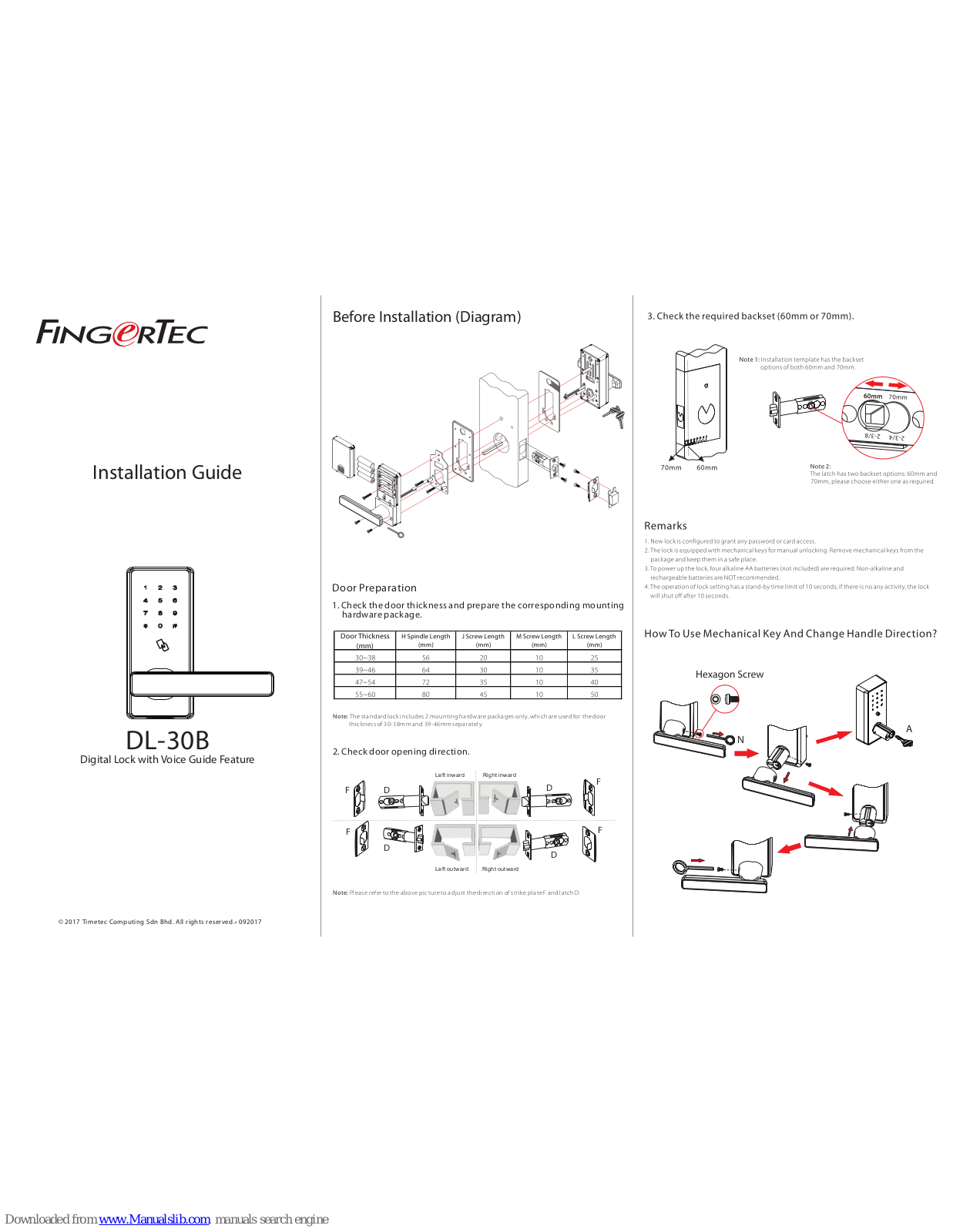 FingerTec DL-30B Installation Manual