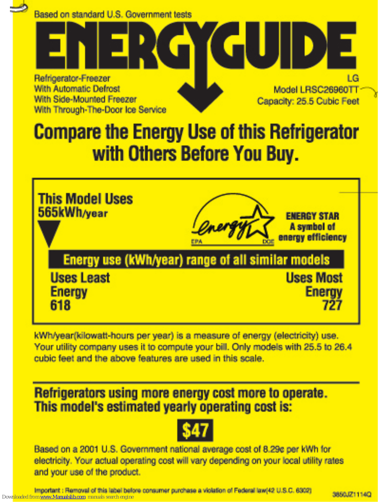 LG LRSC26960, LRSC26960TT Energy Manual